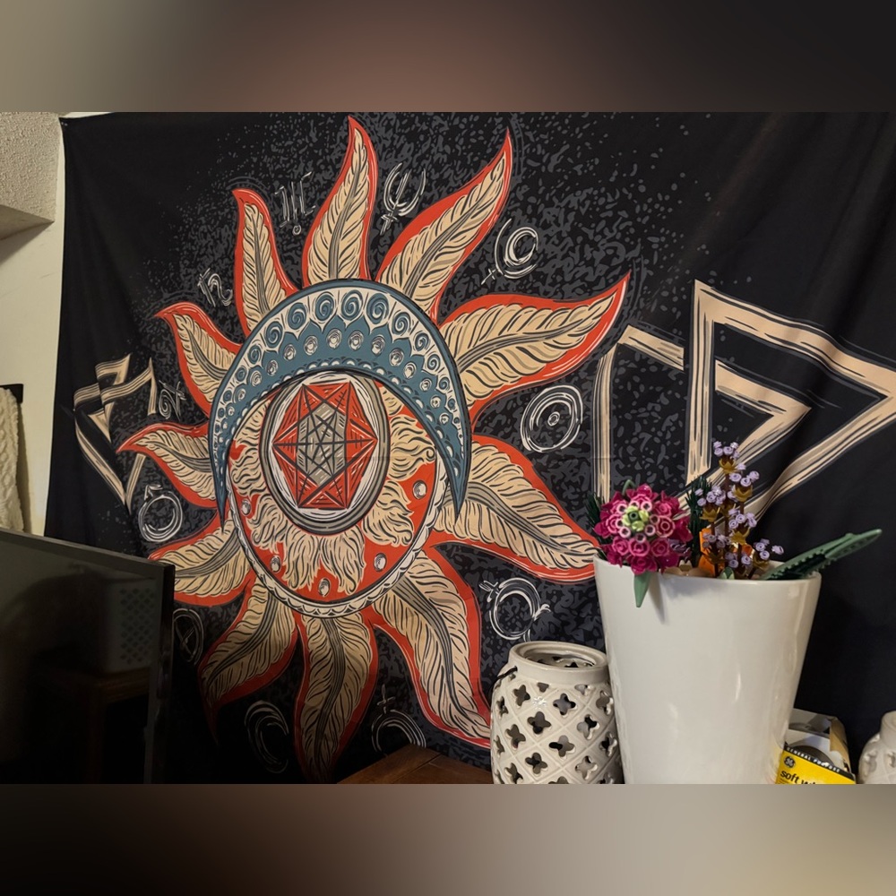Sun and Moon Tapestry - Black, Orange, Blue